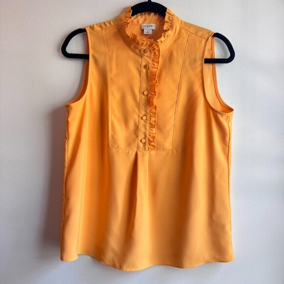J.Crew Mustard Gold Sleeveless Ruffle-trim crepe tank top Women's Size 6 - Picture 1 of 5